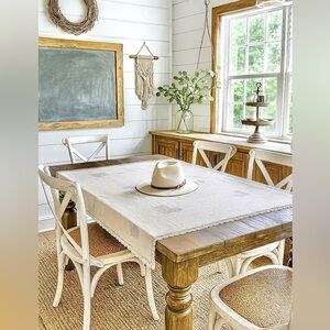 Artisan Linen Farmhouse intricate Crochet Table Cloth colonial boho prairie vibe
